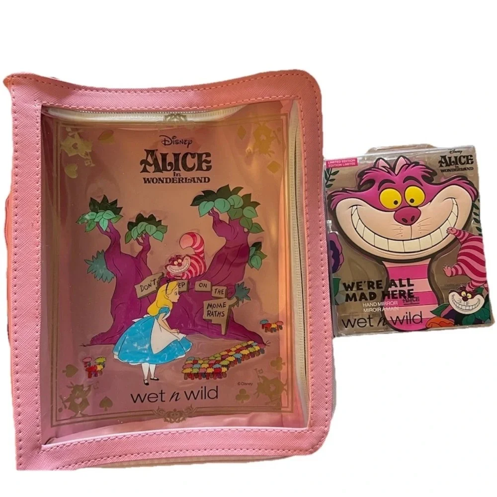 wet n wild Pink Alice in Wonderland Cosmetic Pouch with Cheshire Cat Mirror